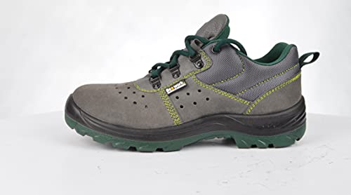 BEEWORK Zapato de Seguridad NIORD S1P SRC | Zapato de Trabajo en Piel Serraje con Puntera y Plantilla Metálicas de Seguridad · Apta para Hombre y Mujer · Color Gris - Talla 44