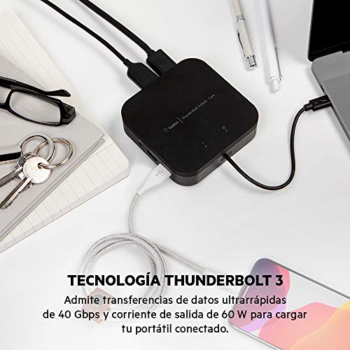 Belkin Base Dock Thunderbolt 3 estándar con Cable Thunderbolt 3 (Conector Dock Thunderbolt para Mac y Windows), Dos Pantallas 4K a 60 Hz, transferencias de 40 Gbps, Carga de Salida de 60 W