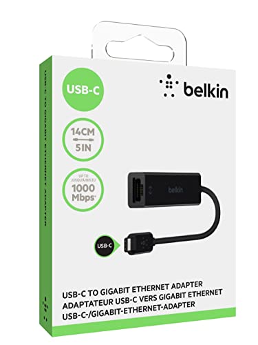 Belkin F2CU040btBLK - Adaptador de USB-C a Gigabit Ethernet, Color Negro (Compatible con iPad Pro)