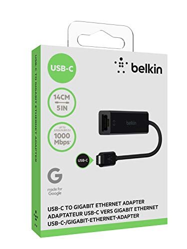 Belkin F2CU040btBLK - Adaptador de USB-C a Gigabit Ethernet, Color Negro (Compatible con iPad Pro)