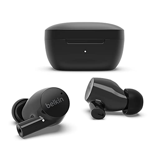 Belkin True Wireless SoundForm Rise - Auriculares con Bluetooth 5.2 y Carga inalámbrica, certificación IPX5 de Resistencia al Agua y el Sudor, Bajos potentes, Color Negro
