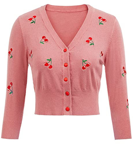 Belle Poque - GF609 - Bolero con Manga 3/4 y dise駉 Retro de Cerezas Bordadas de los a駉s 50, para Mujer