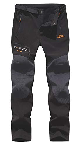 BenBoy Pantalones de Montaña Hombre Impermeables Invierno Calentar Pantalones Trekking Escalada Senderismo Softshell,KZ1602-Black1-XL