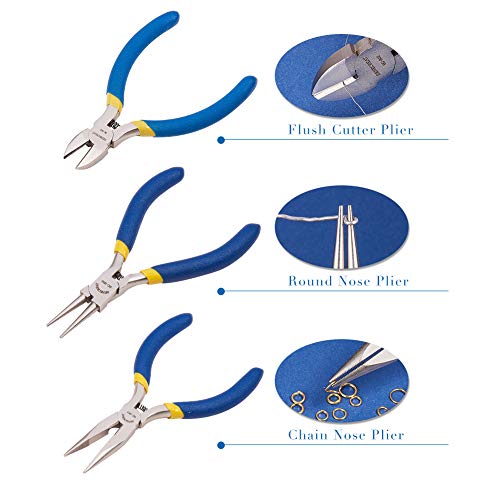 BENECREAT 3PCS Juegos de Alicates para la Fabricación de Joyas - Alicates de Punta Larga, Alicates de Corte Lateral, Alicates de Punta Redonda