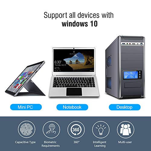 Benss Lector de Huellas Dactilares Pin para Windows 10 Hello Laptop/PC/sobremesa con reconocimiento de Huellas Dactilares de 360 Grados con certificación WQHL