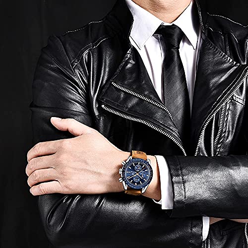 BENYAR Relojes Hombre Relojes de Pulsera Cronografo Diseñador Impermeable Reloj Hombre Banda de Cuero Analogicos Fecha de Pulsera Regalo Elegante
