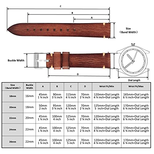 Berfine Correa de reloj retro hecha a mano, de liberación rápida, correa de reloj de cuero vintage, a elección de ancho: 18 mm, 20 mm, 22 mm, 24 mm o 26 mm, 20mm, Cuero Acero inoxidable,