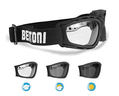 Bertoni F120 - Gafas fotosensibles para moto con cristales antivaho y goma elástica ajustable
