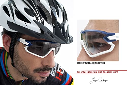 BERTONI Gafas Ciclismo Running MTB Esquí Tennis Padel Polaridas Fotocromaticas Mod. Quasar (Azul-Blanco/Fotocromaticas)