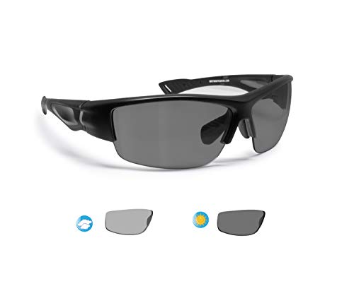 BERTONI Gafas de Sol Deportivas Fotocromaticas para Hombre Mujer Deporte Ciclismo Running Esqui MTB – Mod. 1001 (Negro - Lentes Fotocromáticas Polarizadas)