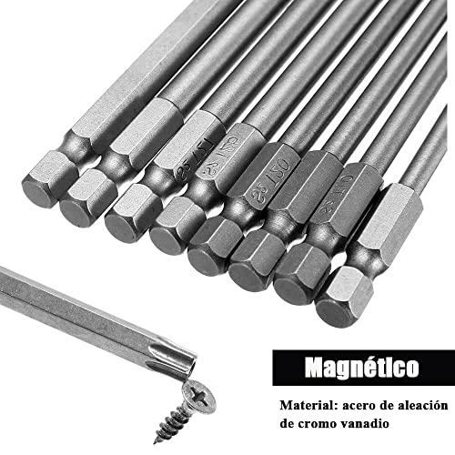 Bestgle 8 Piezas Extralargo 150mm Destornillador Torx Magnético Vástago Hexagonal de 1/4 de Pulgada Aleación de Acero T8,T10,T15,T20,T25,T27,T30,T40.