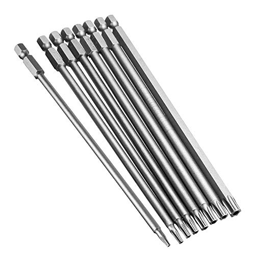 Bestgle 8 Piezas Extralargo 150mm Destornillador Torx Magnético Vástago Hexagonal de 1/4 de Pulgada Aleación de Acero T8,T10,T15,T20,T25,T27,T30,T40.