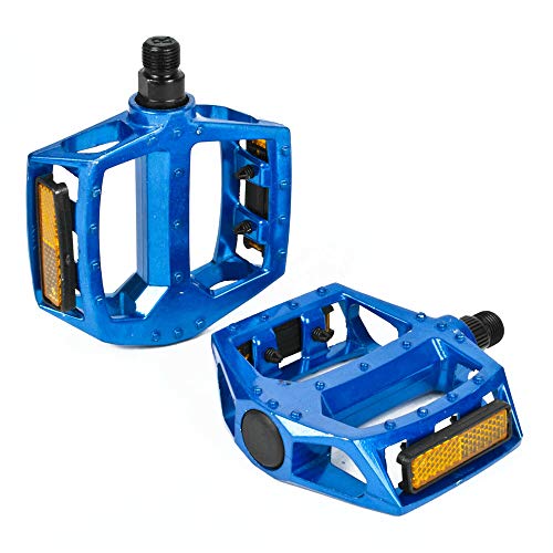 Bestine Bicicleta de montaña Pedal de aleación de aluminio Bicicletas de montaña Bicicletas de carretera Pedales de plataforma MTB y engranaje fijo bicicleta se adapta a 9/16 pulgadas (azul)