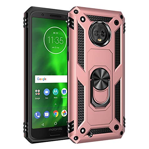 BestST Funda Motorola Moto G6 con Anillo Soporte, con HD Protectores de Pantalla, Rugged TPU y PC Cubierta de Doble Capa Hybrid Carcasa y 360 °Rotación Kickstand 2 en 1 Case. Rose-Oro