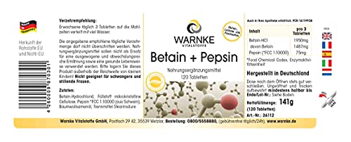 Betaína HCI + Pepsina – Altamente dosificada – 120 comprimidos