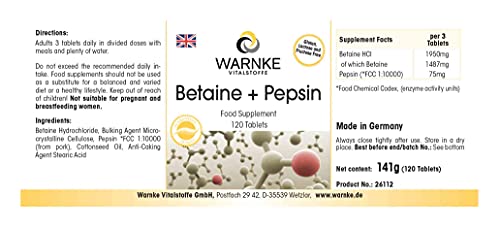 Betaína HCI + Pepsina – Altamente dosificada – 120 comprimidos