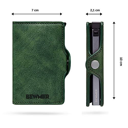 BEWMER-1 Billetera Pequeña Porta Tarjetas para Hombre y Mujer | Cartera Tarjetero con Protección RFID y Pinza para Billetes de Fibra de Carbono | DISEÑO Italiano Verde