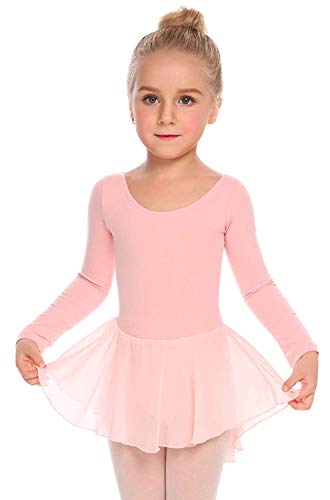 Beyove Vestido de ballet para niña sin espalda [Algodón] de manga larga para niños [Rosado - 7-8 años]