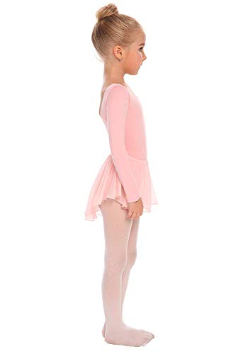 Beyove Vestido de ballet para niña sin espalda [Algodón] de manga larga para niños [Rosado - 7-8 años]