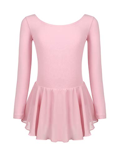 Beyove Vestido de ballet para niña sin espalda [Algodón] de manga larga para niños [Rosado - 7-8 años]