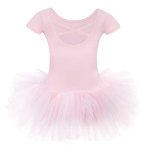 Bezioner Maillot de Danza Tutú Vestido de Ballet Gimnasia Leotardo Algodón Body Clásico para Niña Rosa 100