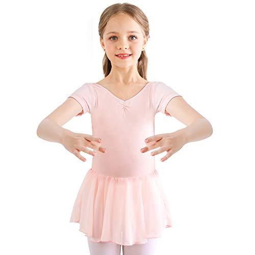 Bezioner Vestido de Ballet Maillot de Danza Gimnasia Leotardo Algodón Body Clásico para Niña Rosa 110