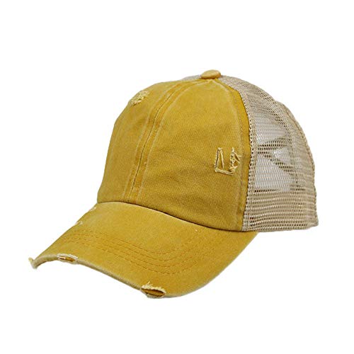 B/H Gorra Unisex de Secado rápido Plegable,Gorra de Cola de Caballo Cruzada, Gorra de Malla Transpirable-Amarillo_