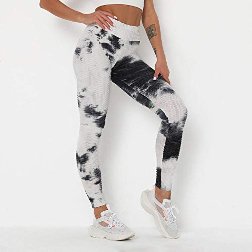 B/H Leggings Deporte Compression,Pantalones de Yoga absorbentes de Sudor y de Secado rápido, Leggings de Fitness Ajustados sin Costuras-Blanco-Azul_S,Leggins Reductores Adelgazantes