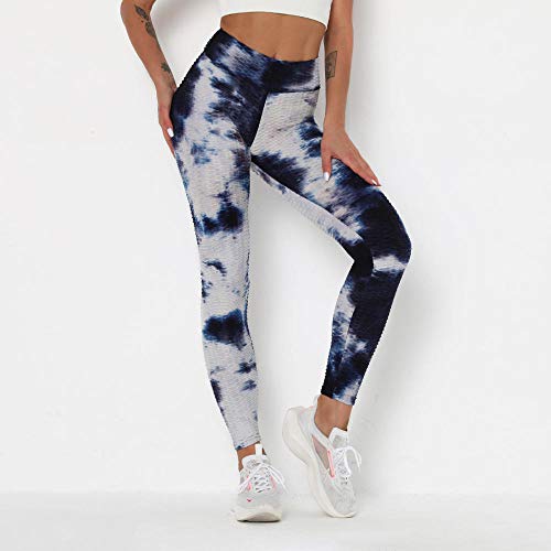 B/H Leggings Deporte Compression,Pantalones de Yoga absorbentes de Sudor y de Secado rápido, Leggings de Fitness Ajustados sin Costuras-Blanco-Azul_S,Leggins Reductores Adelgazantes