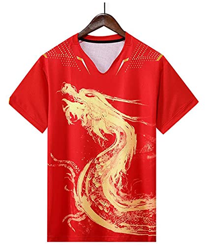 Bias&Belief Camisetas de tenis de mesa de dragón chino para hombres, mujeres, niños, trajes de ping pong, camiseta de tenis de mesa de China, conjuntos de ping pong,S Red,