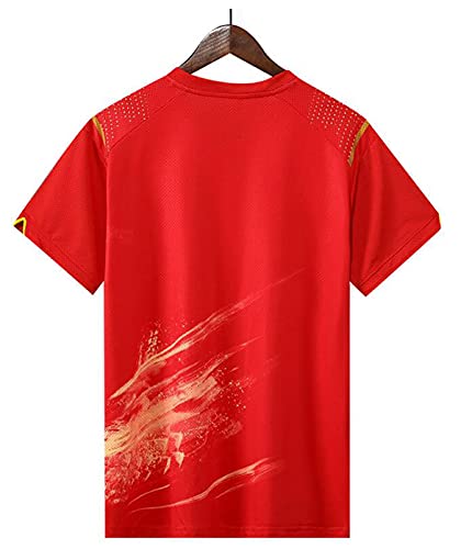 Bias&Belief Camisetas de tenis de mesa de dragón chino para hombres, mujeres, niños, trajes de ping pong, camiseta de tenis de mesa de China, conjuntos de ping pong,S Red,