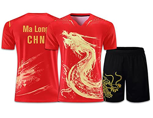 Bias&Belief Camisetas de tenis de mesa de dragón chino para hombres, mujeres, niños, trajes de ping pong, camiseta de tenis de mesa de China, conjuntos de ping pong,S Red,