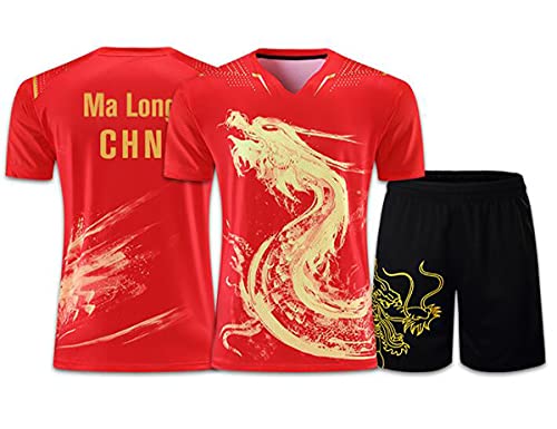 Bias&Belief Camisetas de tenis de mesa de dragón chino para hombres, mujeres, niños, trajes de ping pong, camiseta de tenis de mesa de China, conjuntos de ping pong,S Red,