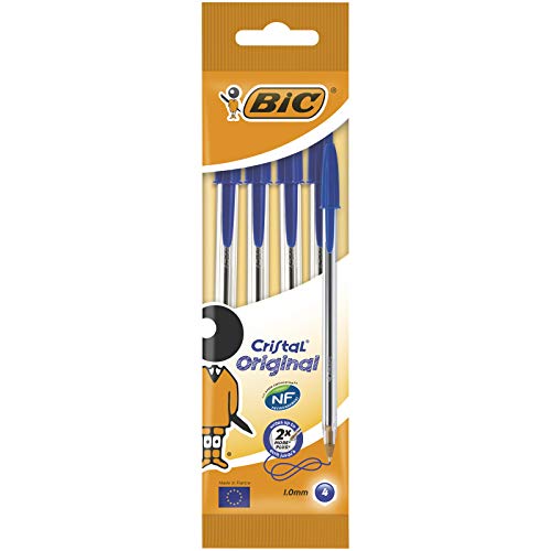 BiC Cristal medium - Bolígrafo de punta redonda, color azul, pack de 4 unidades