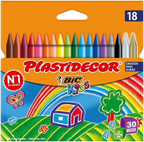 BIC Kids Ceras de Colores para Niños a Partir de 30 Meses, Plastidecor, Colores Surtidos, Material Escolar, 18 Ceras