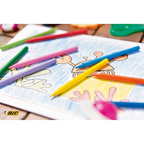 BIC Kids Ceras de Colores para Niños, Plastidecor, Colores Surtidos, Óptimo Para Colorear y Dibujar, Material Escolar, 36 Ceras