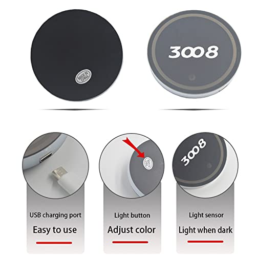 BICCQ Estera del portavasos del Coche Soporte de montaña Luminoso de Copa de Coches 7 Colorido Coche LED Atmósfera Lámpara de Logotipo de luz Compatible con Peugeot 3008 Mk1 mk2