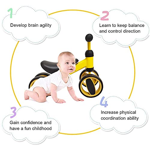 Bicicleta de Equilibrio para niños de 1 a 3 años Marco de Acero al Carbono Bicicleta de Entrenamiento para Caminar sin Pedal, Regalos de cumpleaños para niños y niñas (Amarillo)