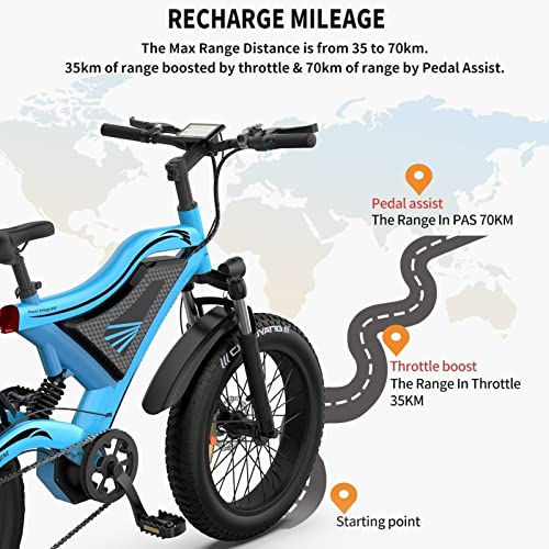 Bicicleta eléctrica para adultos 24.8mp/h 500W Mountain Ebike 48V 15Ah Batería de litio 20 pulgadas 4.0 Fat Tire Beach City Bike (Color: Azul)
