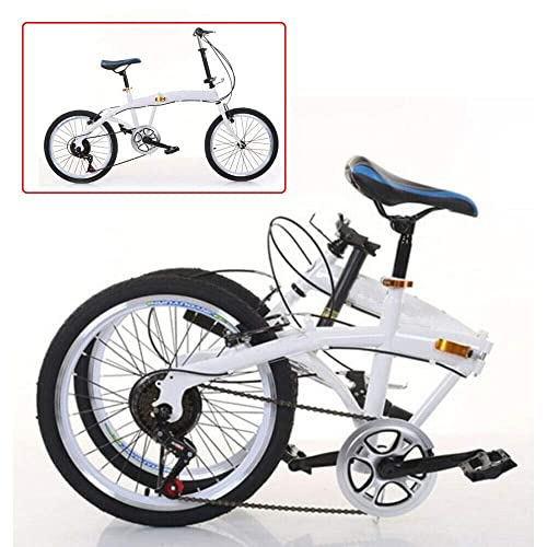 Bicicleta plegable de 20 pulgadas, 7 velocidades, freno de doble V, acero al carbono, plegable, 44T, color blanco