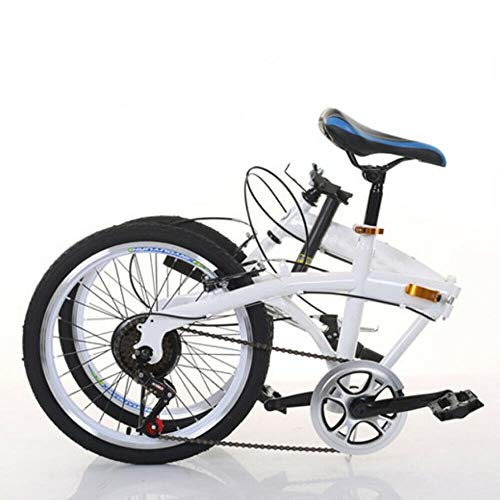 Bicicleta plegable de 20 pulgadas, 7 velocidades, freno de doble V, acero al carbono, plegable, 44T, color blanco
