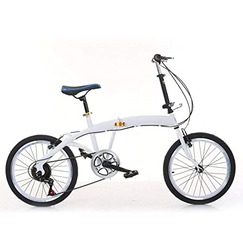 Bicicleta plegable de 20 pulgadas, 7 velocidades, freno de doble V, acero al carbono, plegable, 44T, color blanco