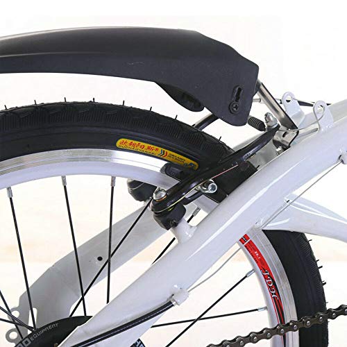 Bicicleta plegable de 20 pulgadas, 7 velocidades, freno de doble V, acero al carbono, plegable, 44T, color blanco