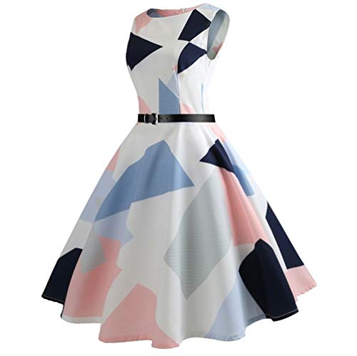 Bigbarry Relax Cintura Grande Retro Falda Vestido De Flores Cuadrado con La Correa Casual (Color : White, Size : L)