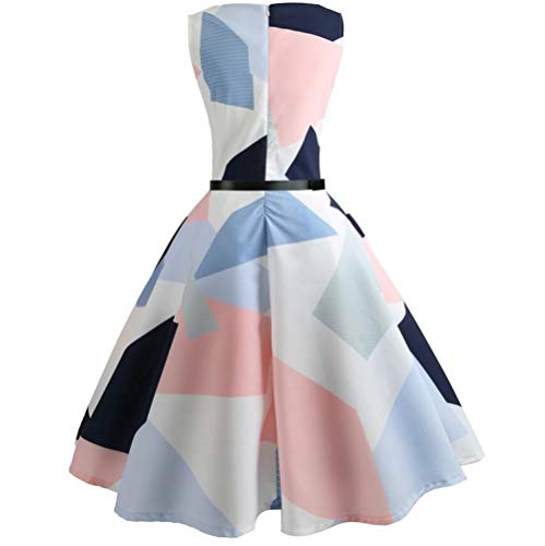 Bigbarry Relax Cintura Grande Retro Falda Vestido De Flores Cuadrado con La Correa Casual (Color : White, Size : L)