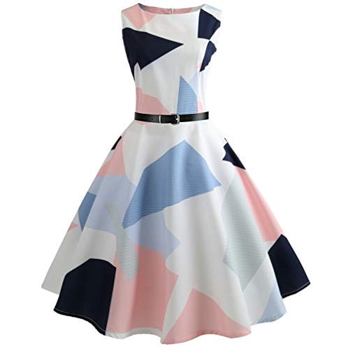 Bigbarry Relax Cintura Grande Retro Falda Vestido De Flores Cuadrado con La Correa Casual (Color : White, Size : L)