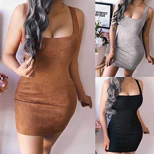 Bigbarry Relax Cuello Cuadrado Discoteca Paquete Escotada Atractiva De La Cadera A Medida Vestido Falda Color Sólido Casual (Color : Black, Size : L)
