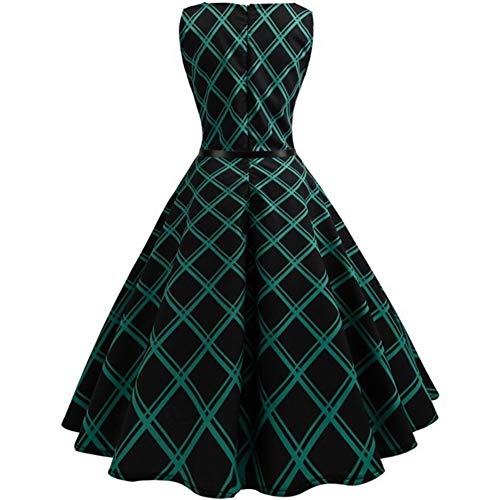 Bigbarry Relax Vestido Vestido Grande del Oscilación De La Cintura De La Falda A Cuadros con Cinturón Casual (Color : Green, Size : S)