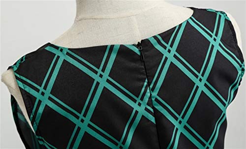 Bigbarry Relax Vestido Vestido Grande del Oscilación De La Cintura De La Falda A Cuadros con Cinturón Casual (Color : Green, Size : S)