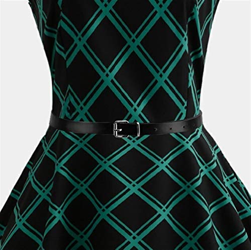 Bigbarry Relax Vestido Vestido Grande del Oscilación De La Cintura De La Falda A Cuadros con Cinturón Casual (Color : Green, Size : S)
